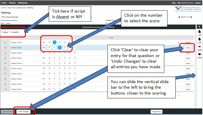 Figure 19: Marking a student on VOSS