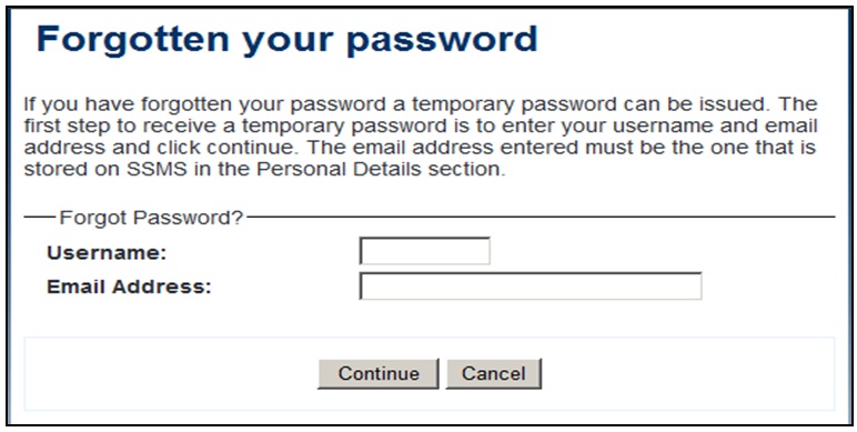 Figure 9: Forgotten your password screen and instructions