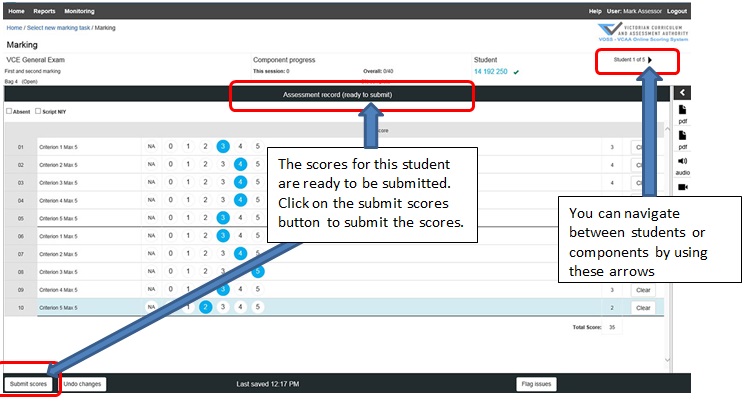 Figure 20: Submitting scores.