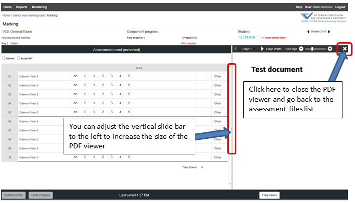Figure 28: PDF file view in VOSS marking screen